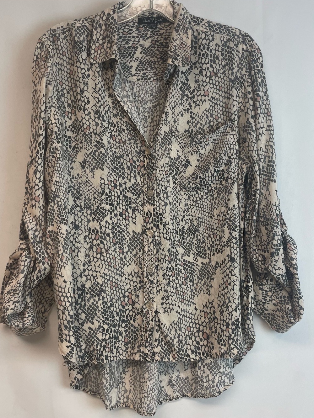Velvet Heart Cream and Black Snake Print Button-Down Blouse Size M